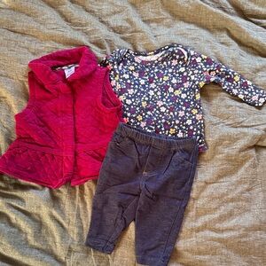 3-Piece Baby Outfit Set — Pink Vest, Navy Floral Top & Navy Pants